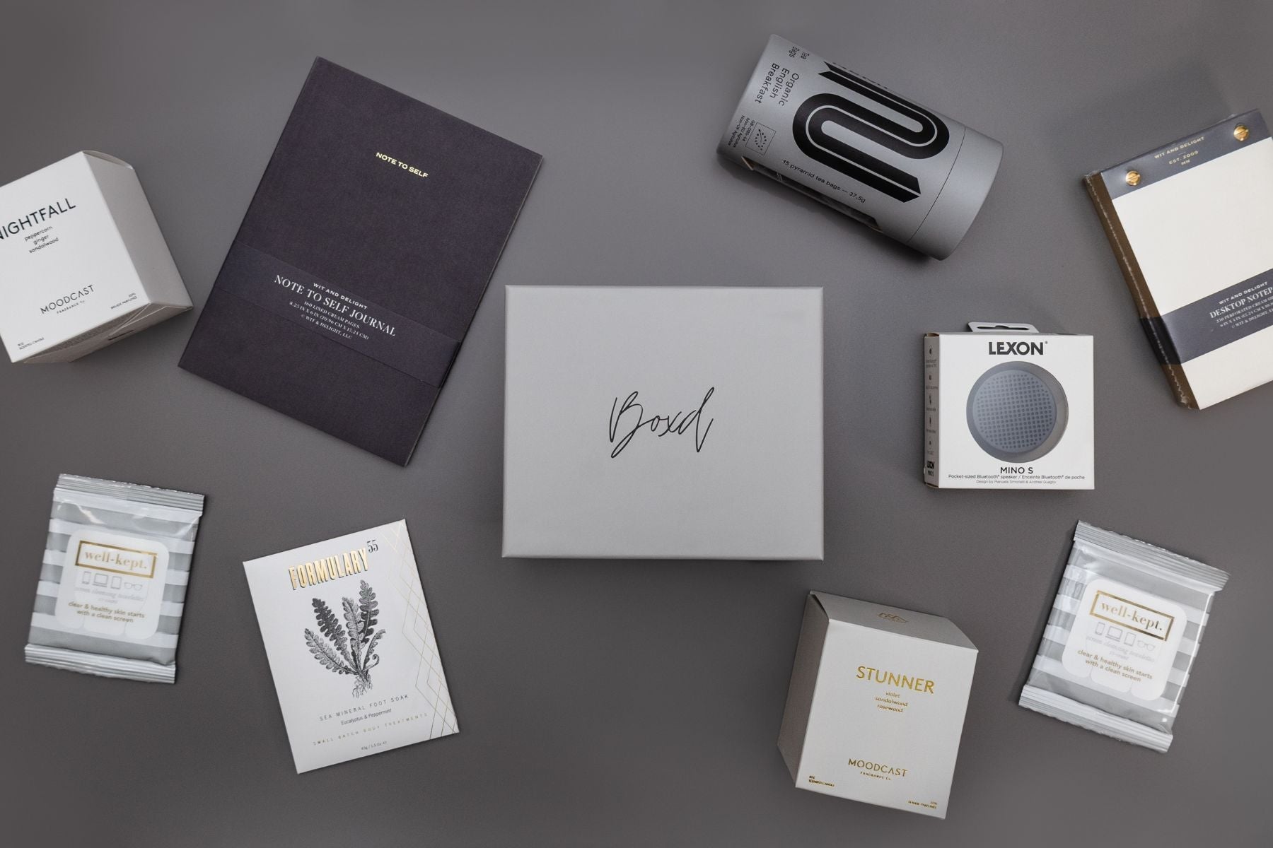 black and grey gifts on a black background