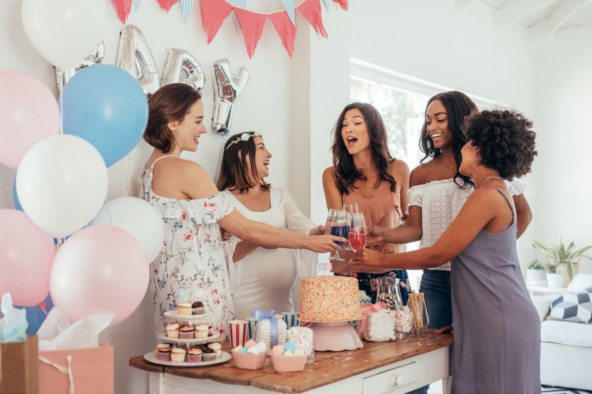 ladies at a modern baby shower