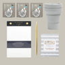 Collection of items including Clipper tea packages, a Stajo cup, a desktop notepad, a pen, and a well-kept product on a neutral background.